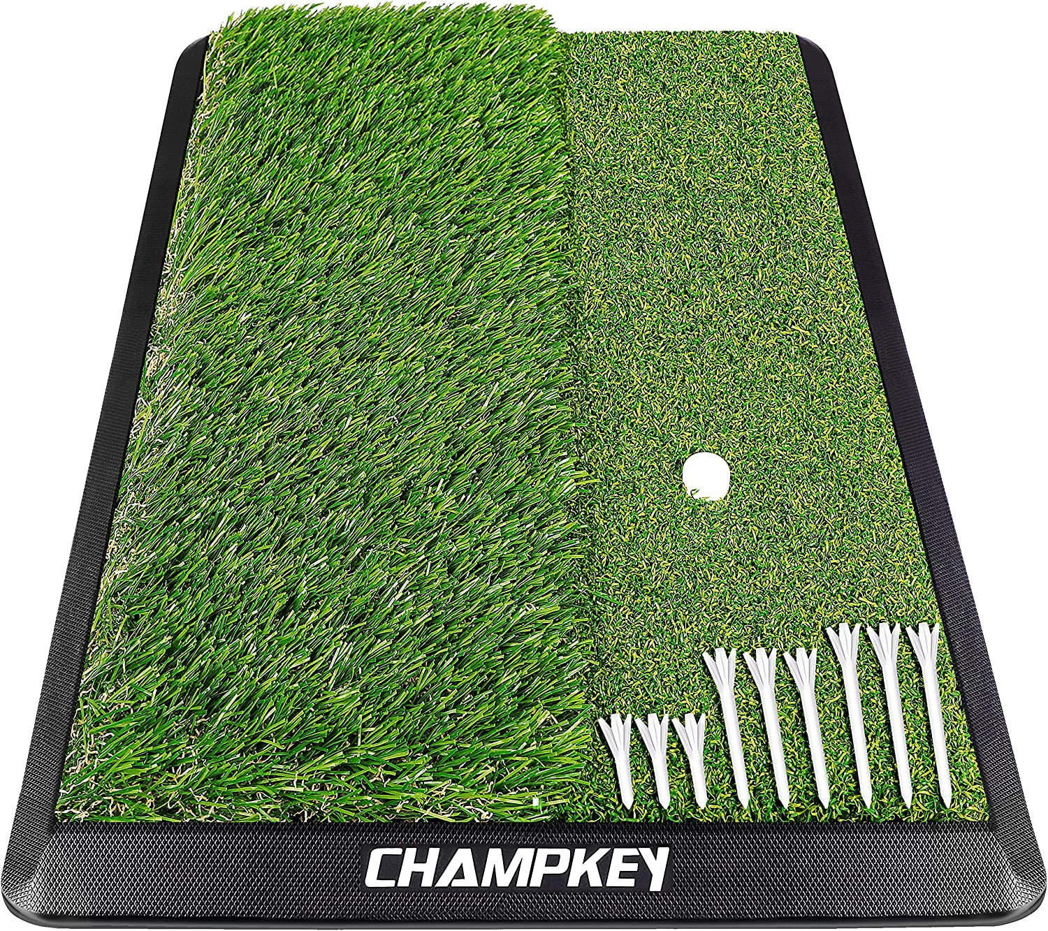 Dual-Turf Golf Hitting Mat | Come with 9 Golf Tees & 1 Rubber Tee | Heavy Duty Rubber Backing Golf Practice Mat Ideal for Indoor & Outdoor Training