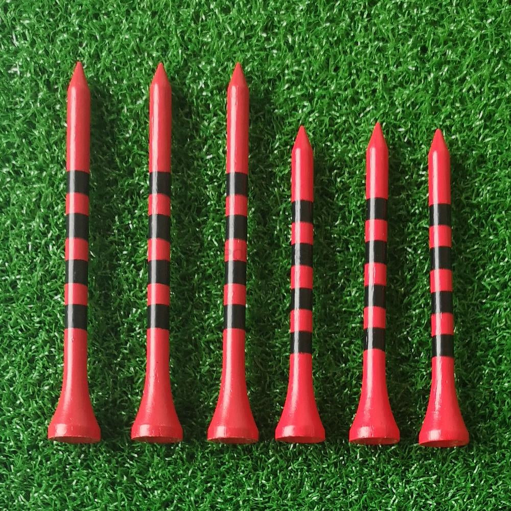 100Pcs/Bag Bamboo Golf Tees Wite Red with Black Stripe Mark Scale 70Mm 83Mm Golf Accesories 2 Size New Colorfull Golf Ball Tee